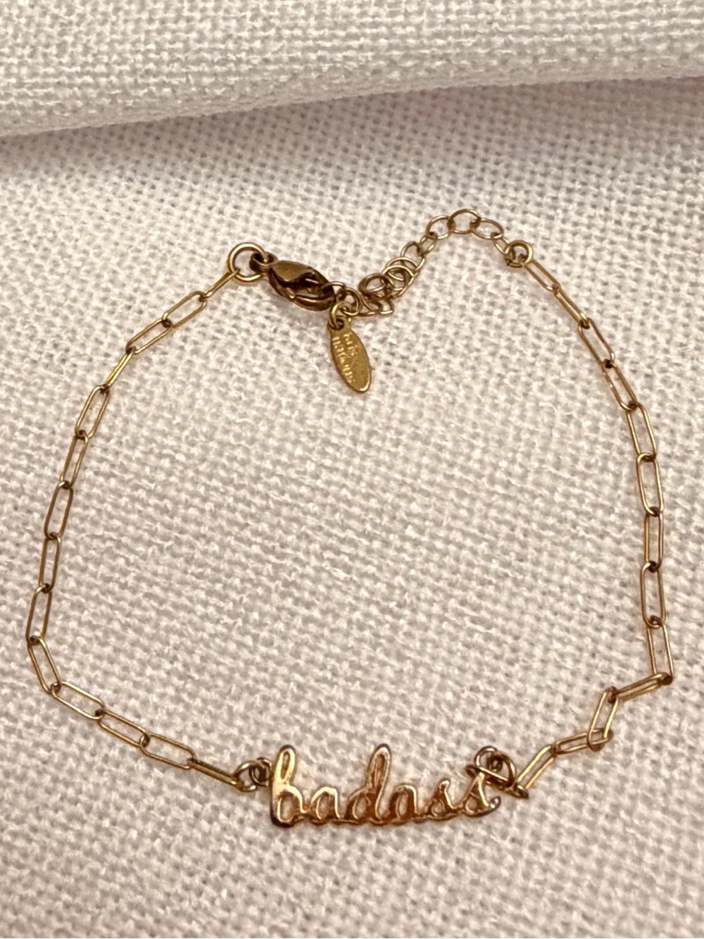 Kris Nations Badass Script Bracelet Gold Vermeil Gold Filled Paperclip Chain - Picture 2 of 5